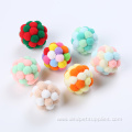Multi color handmade plush cat toy ball